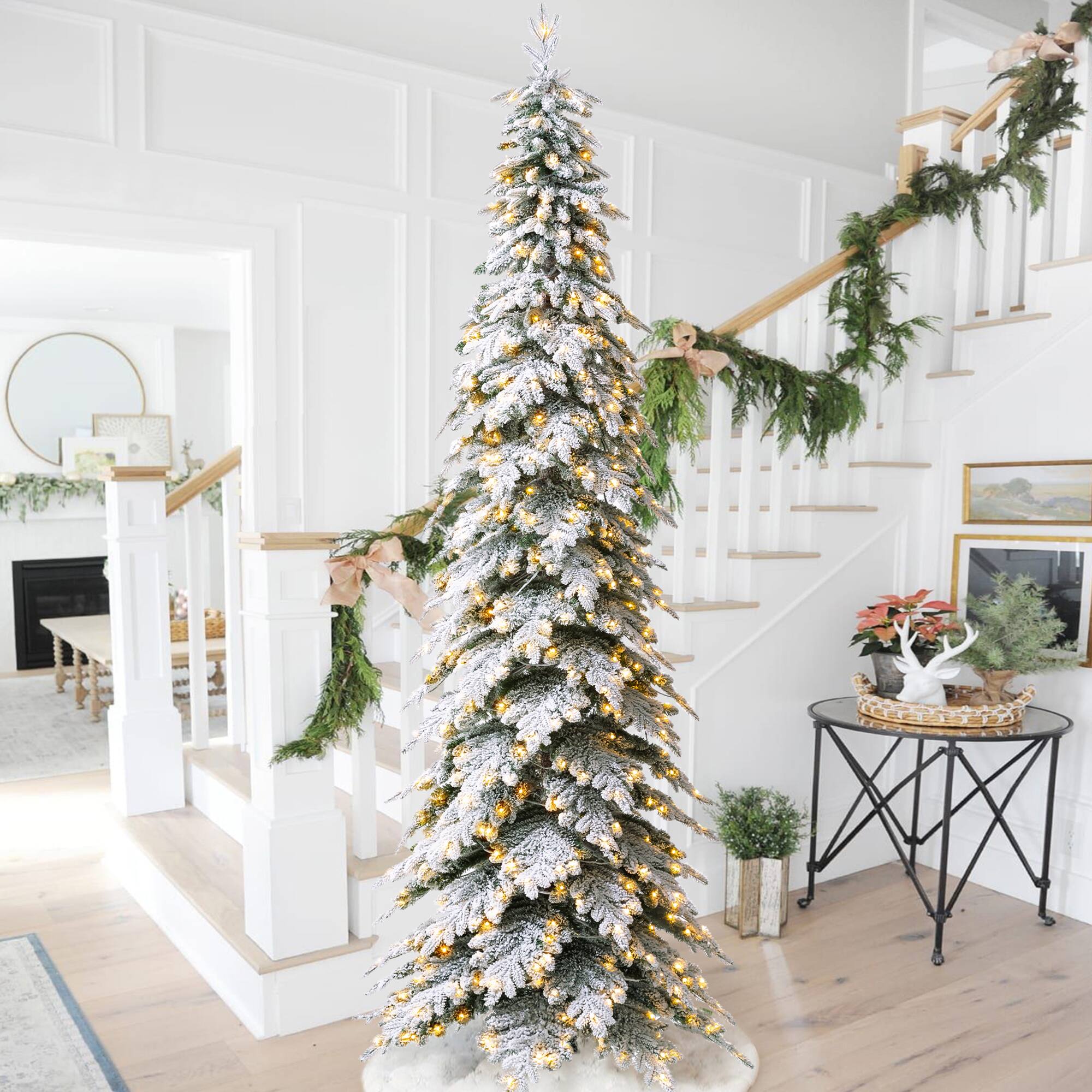 11ft. Pre-Lit Flocked Spruce Artificial Christmas Tree, Warm White Lights